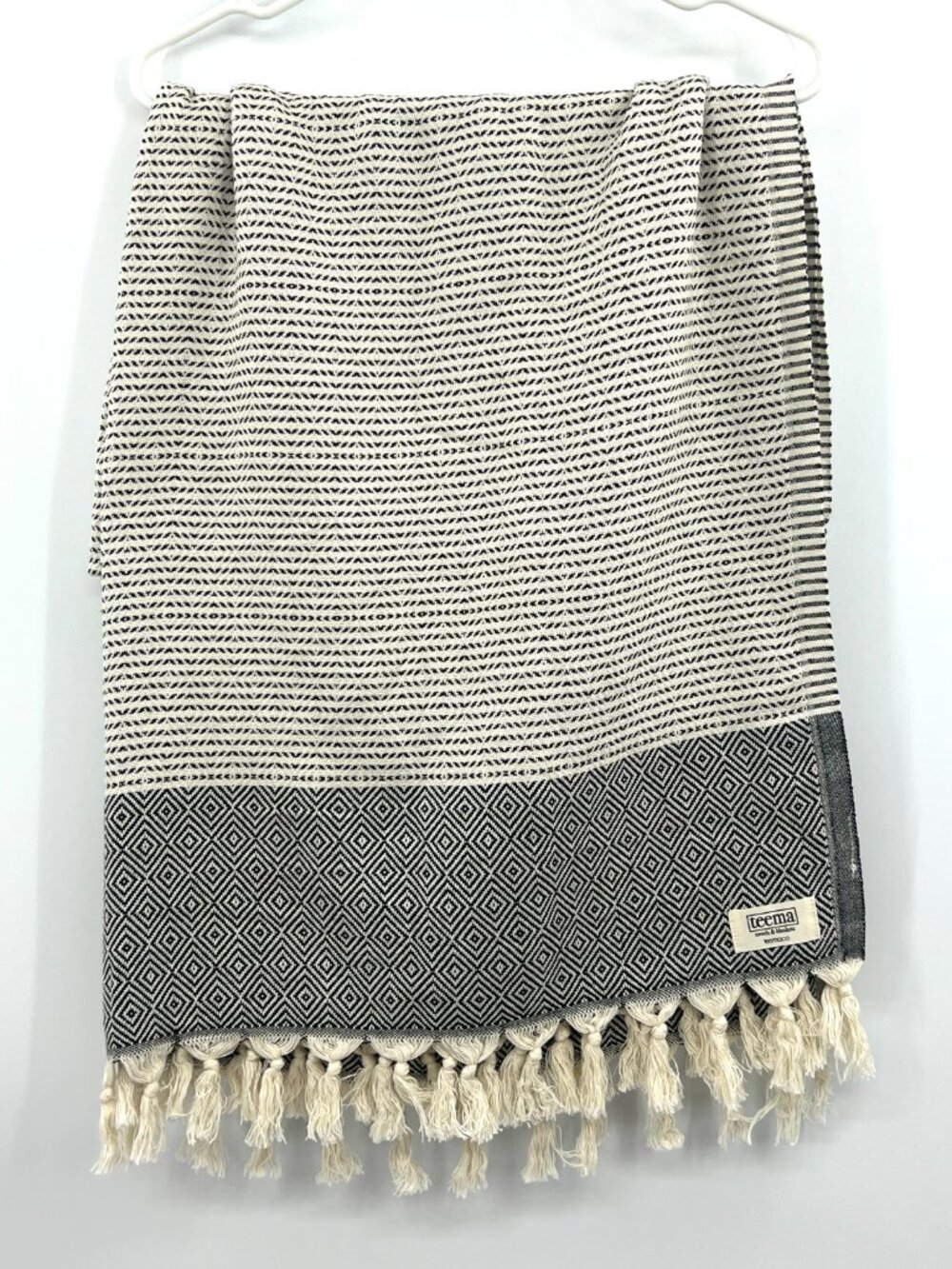 Teema Towels and Blankets Black Ivory Fringe Cotton Blanket - Picture 2 of 3